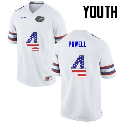 Youth Florida Gators #4 Brandon Powell NCAA Nike White USA Flag Fashion Authentic Stitched College Football Jersey SDE8662XR